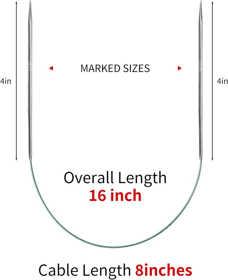 Soosui 3.0mm Circular Knitting Needles - 16-inch/40cm US2.5 Ergonomic Stainless Steel Set with Tangle-Free Cable and Smooth Joints, Ideal for Hats, Socks, and Sleeves - Image 2